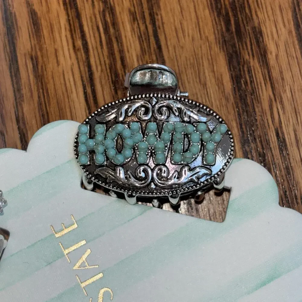 Sunday State Turquoise Western Hair Clip Claw Cowboy Howdy Lucky Hat Boot NEW